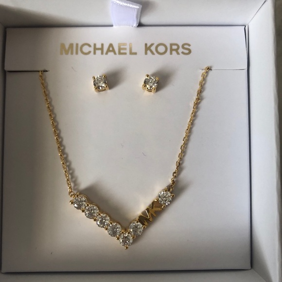 NWT Michael Kors Logo Crystal Necklace & Earrings - Picture 4 of 6